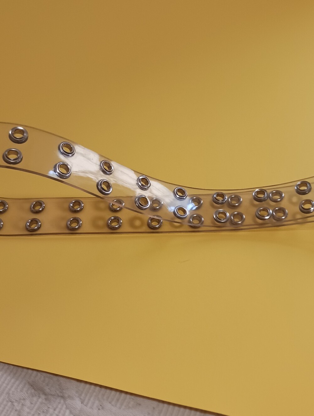 Vintage Gem Clear Vinyl belt With Silver Tone Details, Sz S-m